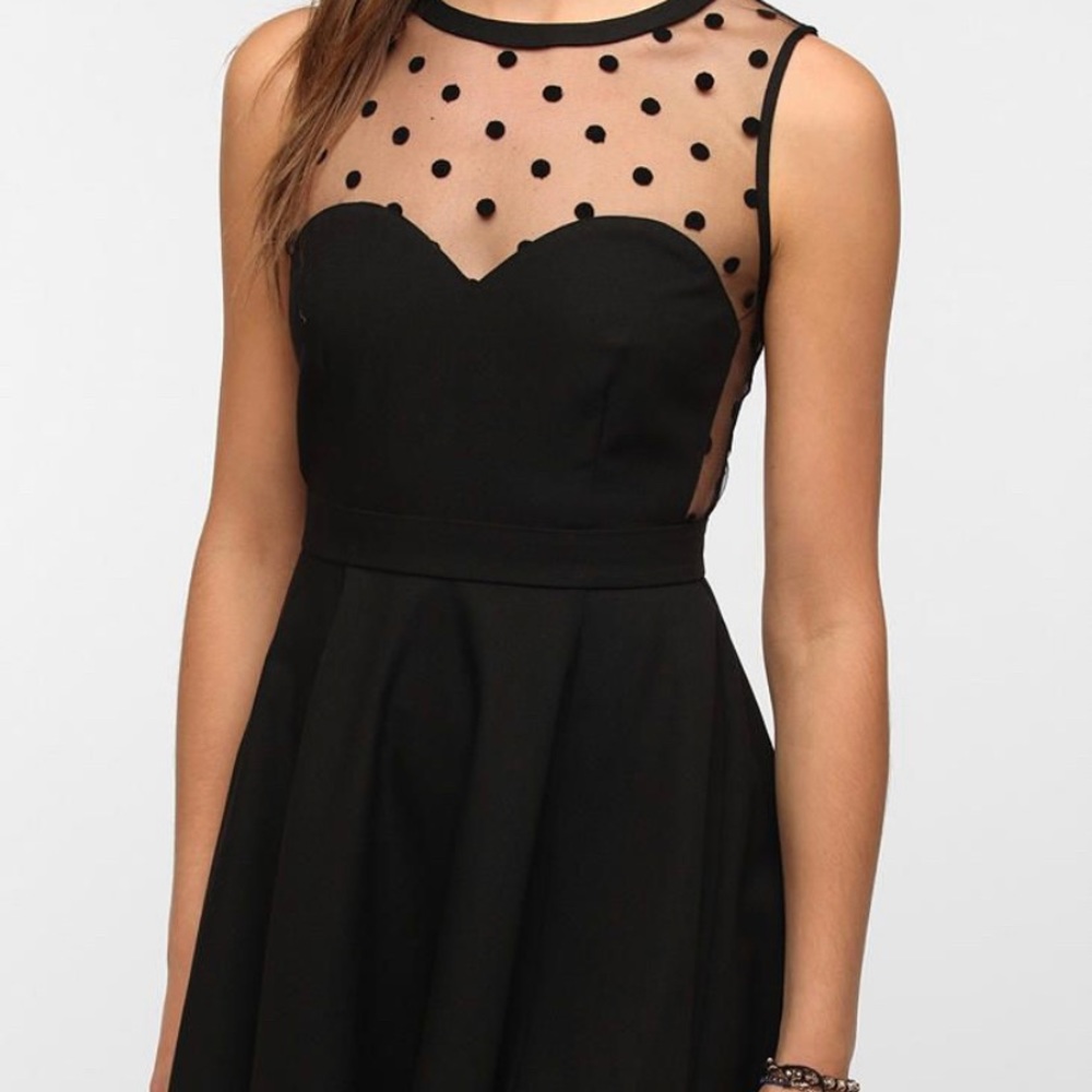 Black Coincidence Chance Polka Dot Mesh Dress